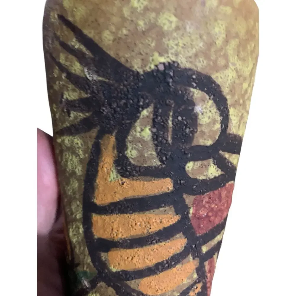 Vintage MCM Italian Art Pottery Vase Volcanic Glaze Bird Floral Hand Painted
